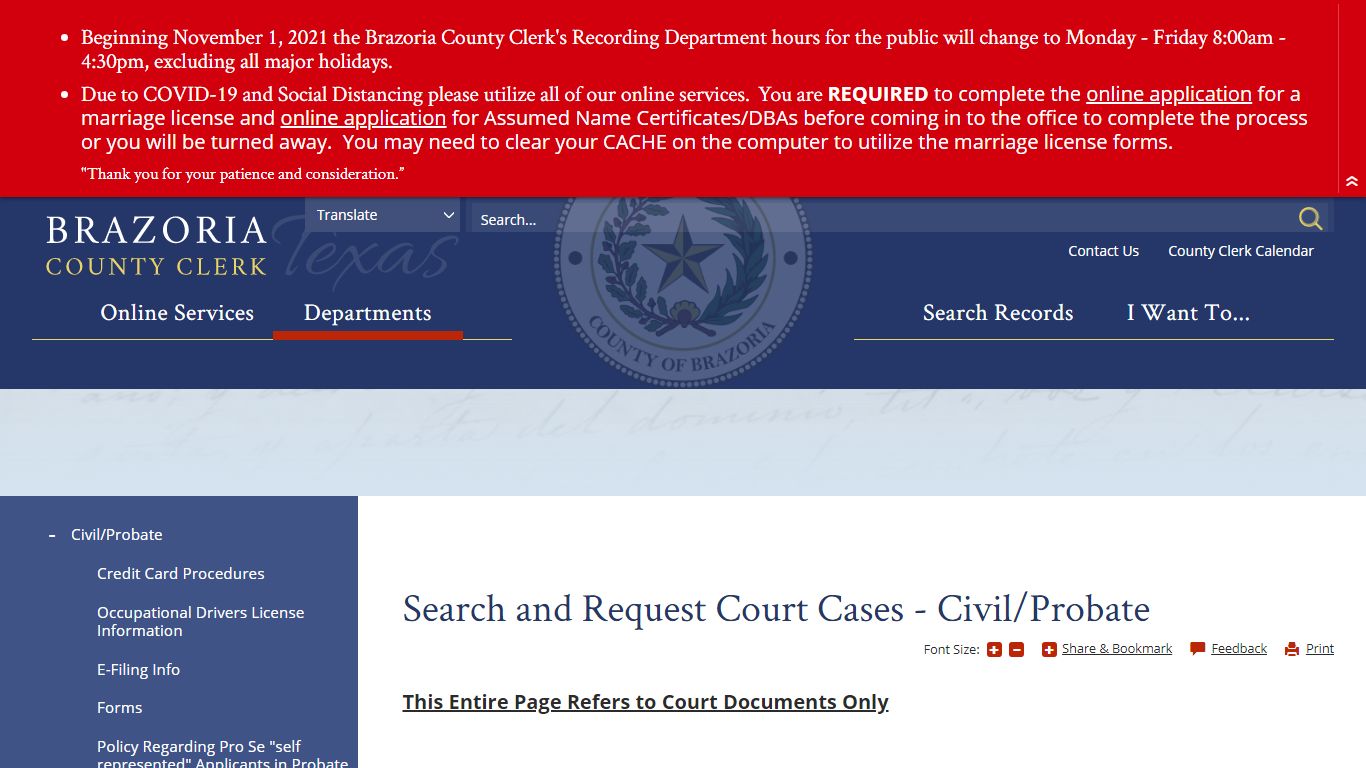 Search and Request Court Cases - Civil/Probate | Brazoria County Clerk